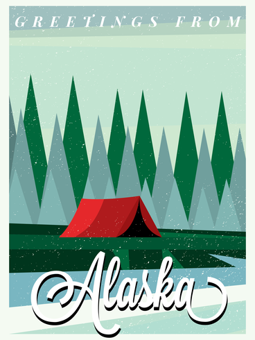 Alaska Forest und Zelt Postkarte vektor