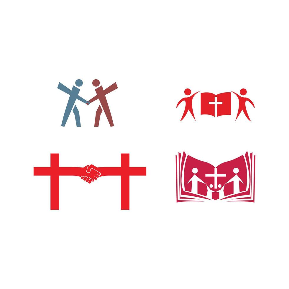 vier kreuz christentum religion symbole logo-designs isoliert auf weißem hintergrund vektor