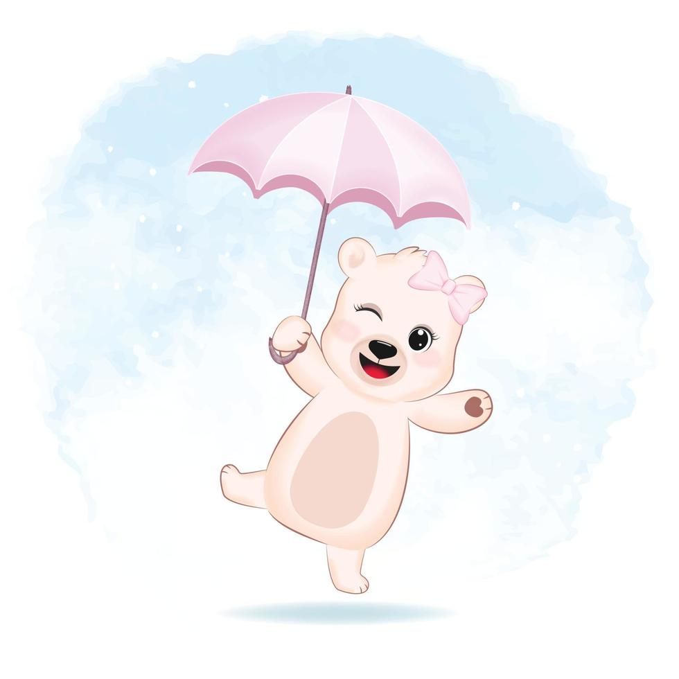 söt liten Björn innehav ett paraply djur- tecknad serie vektor