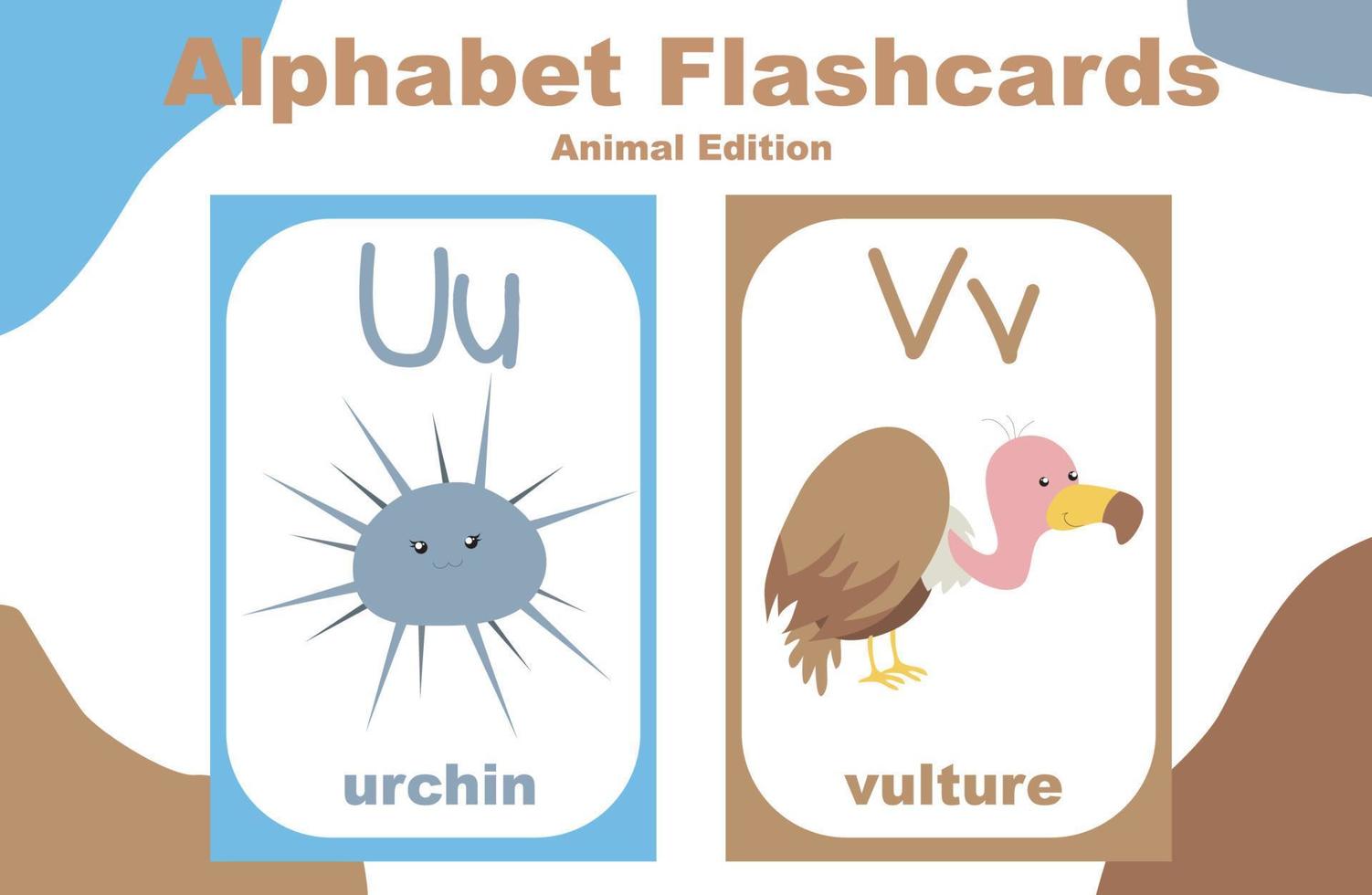 Vektor-Set-Alphabet-Flashcard mit Tierthema. pädagogisches druckbares arbeitsblatt. niedliches tierarbeitsblattthema. Vektorillustrationen. vektor