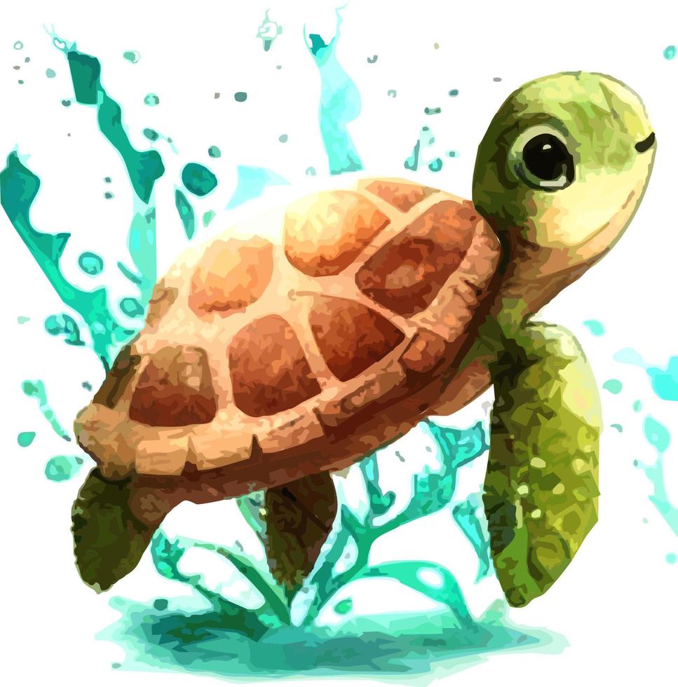 süße aquarellschildkröten. handgezeichnete Aquarell-Vektorzeichnung. Splash Aquarell Schildkröten, farbige Zeichnung, Cartoon. aquarellart auf weißem hintergrund. vektor