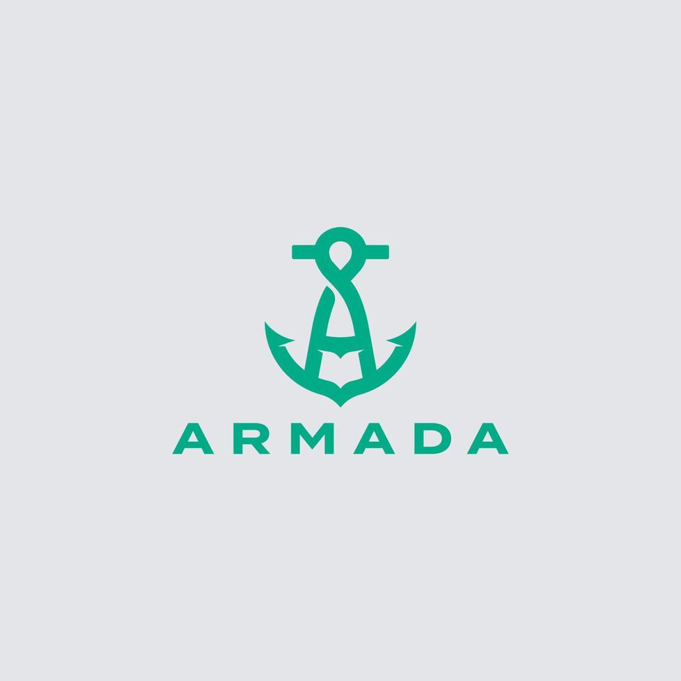 Armada Buchstabe ein Anfangsalphabet Marineschiff Marineboot Logo grün Vintage Retro-Design vektor