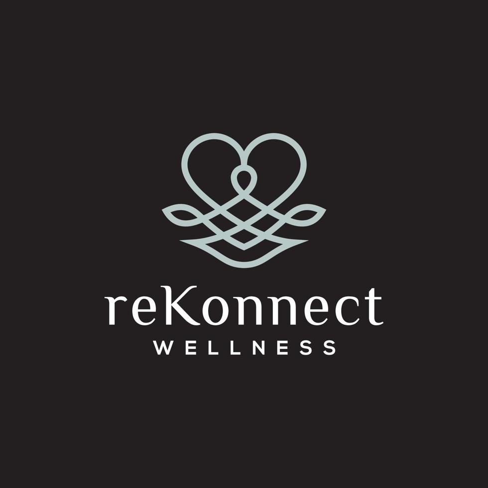 abstrakt wellness logotyp. blå linjär stil blad och människor kombination isolerat på svart bakgrund vektor