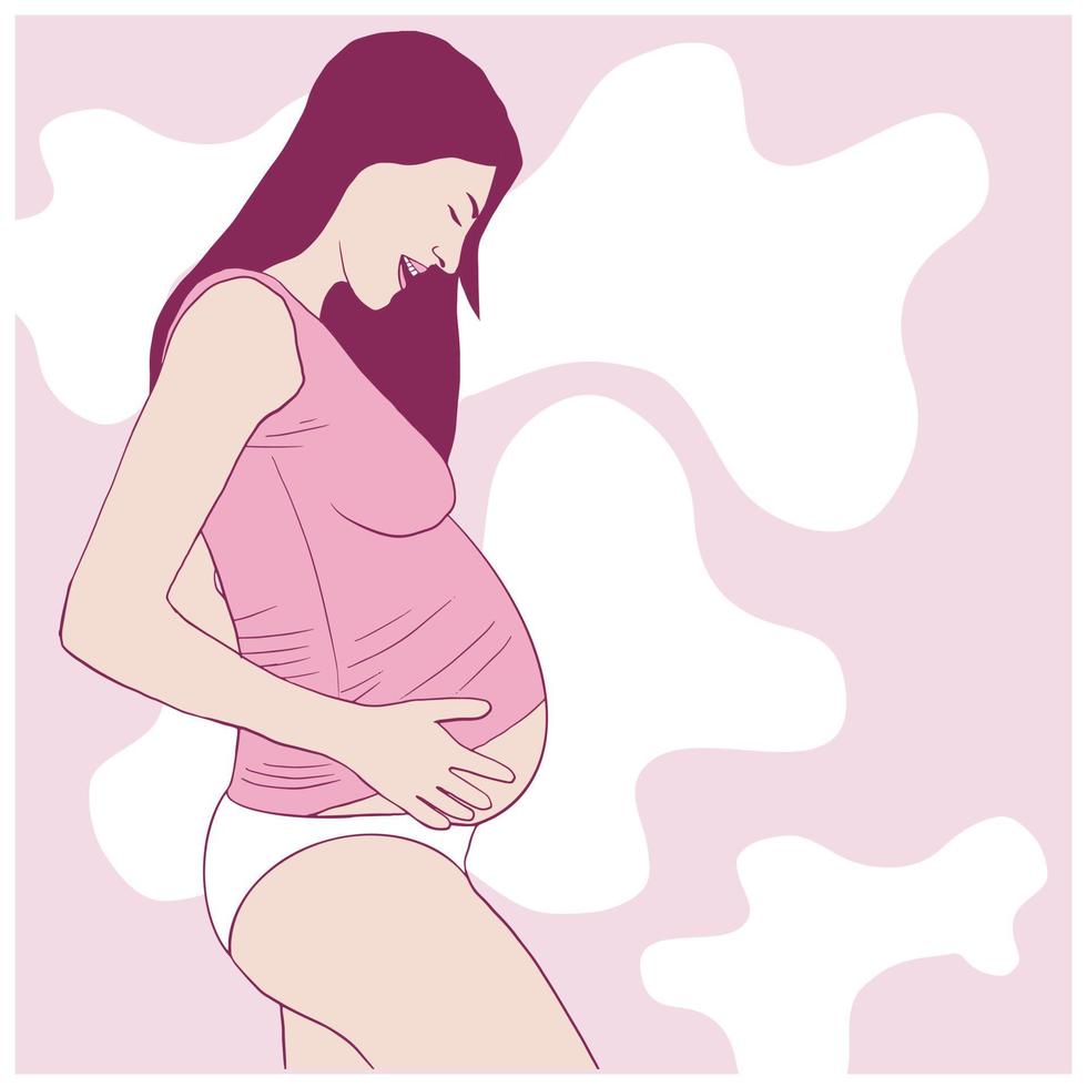 karikaturillustration der schwangeren mutter auf dem großen tag des babys, vektorrosa hintergrund vektor
