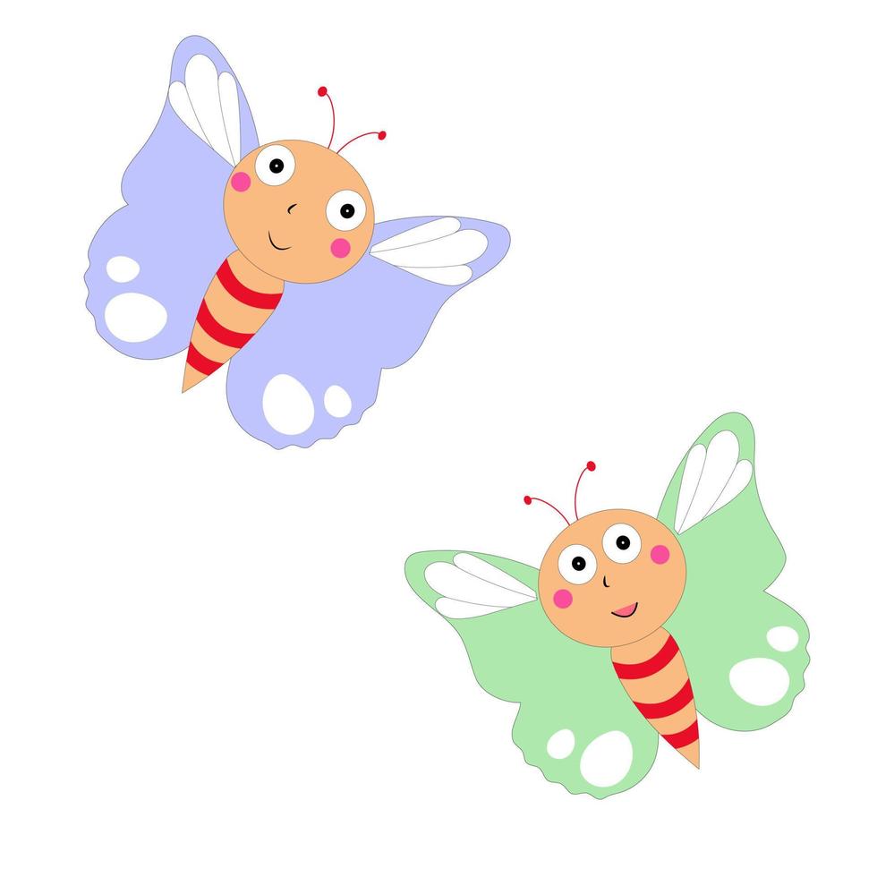 Cartoon-Schmetterling-Illustration. süßer lächelnder charakter für kindliches design. flache vektorillustration lokalisiert auf einem weißen hintergrund. vektor