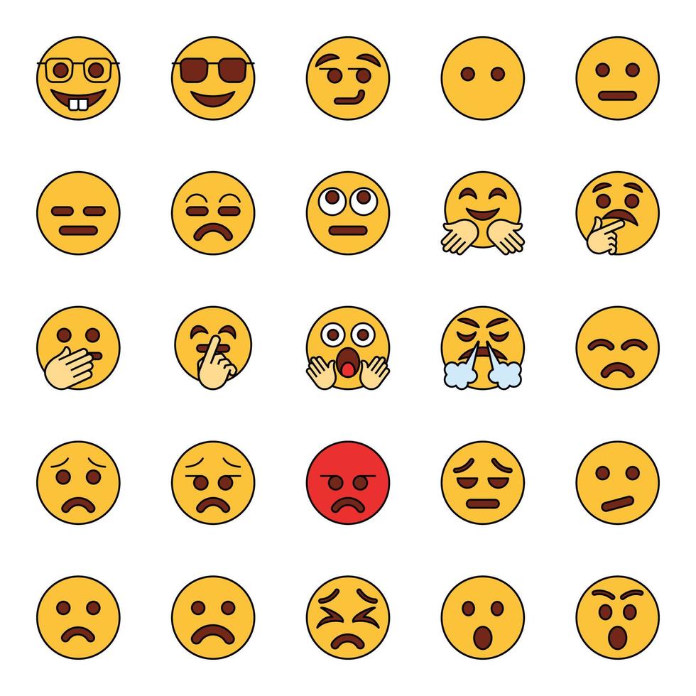 gefüllte Farbumrisssymbole für Emojis. vektor