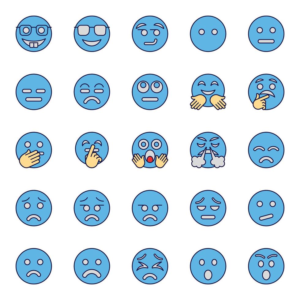 blaue Umrisssymbole für Emojis. vektor