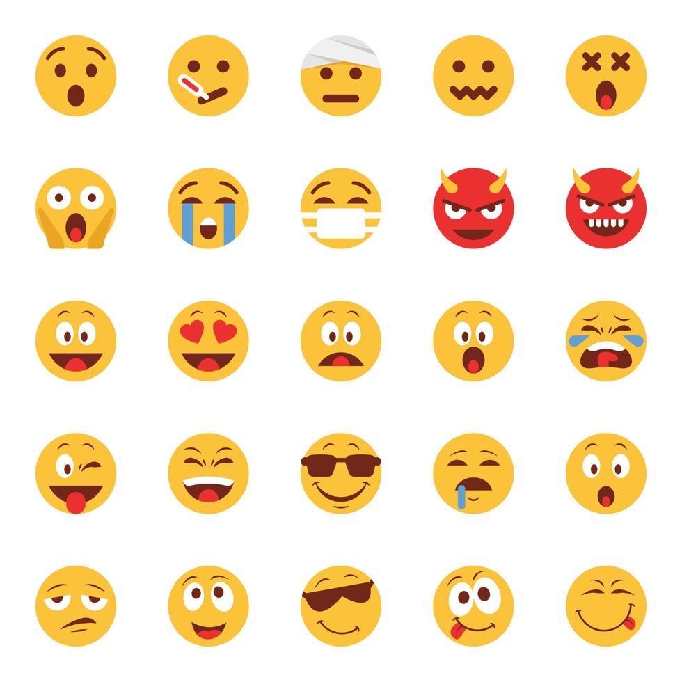 platt Färg ikoner för emojis. vektor