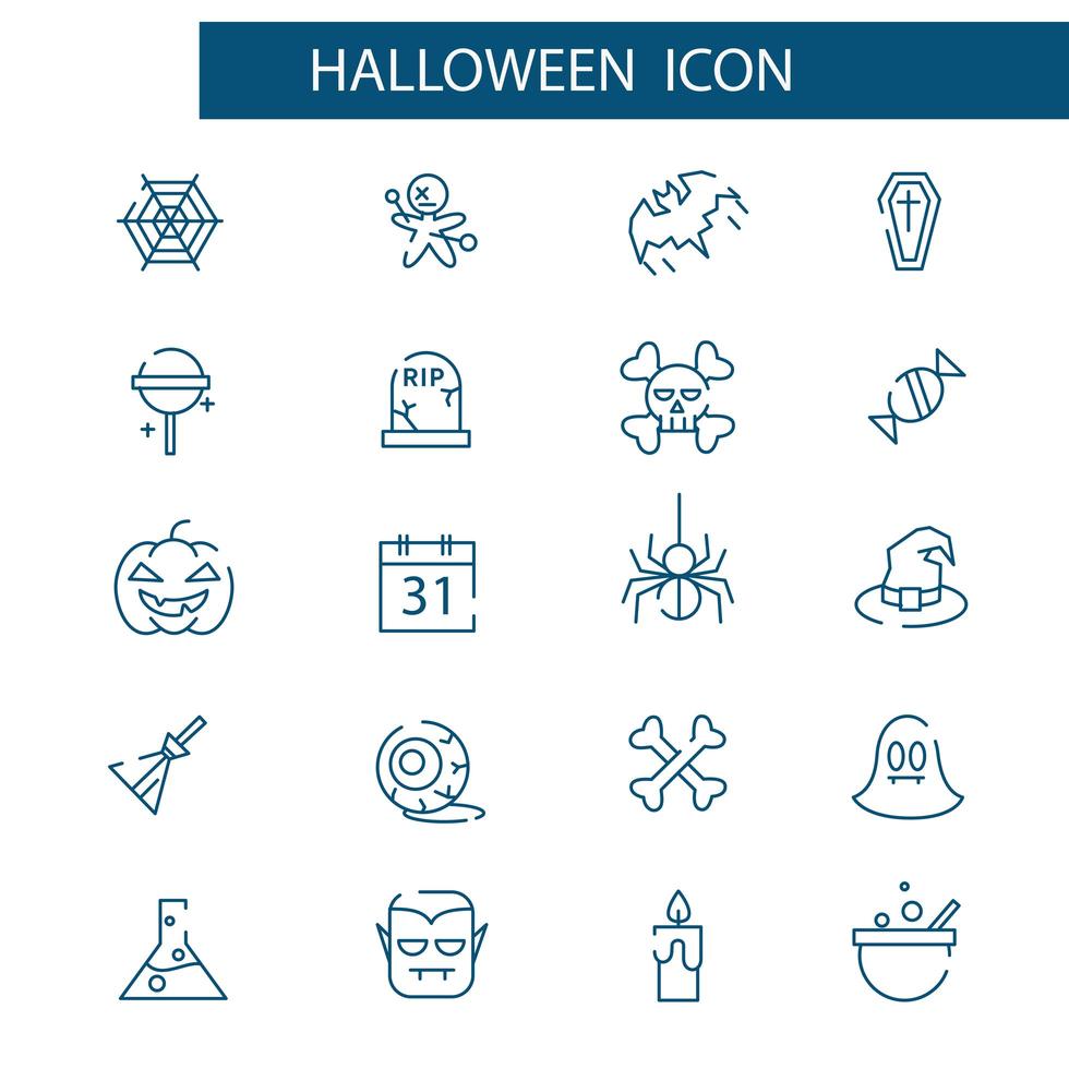 Halloween dünne Linie Icon Set. Vektor lineares Symbolpaket.