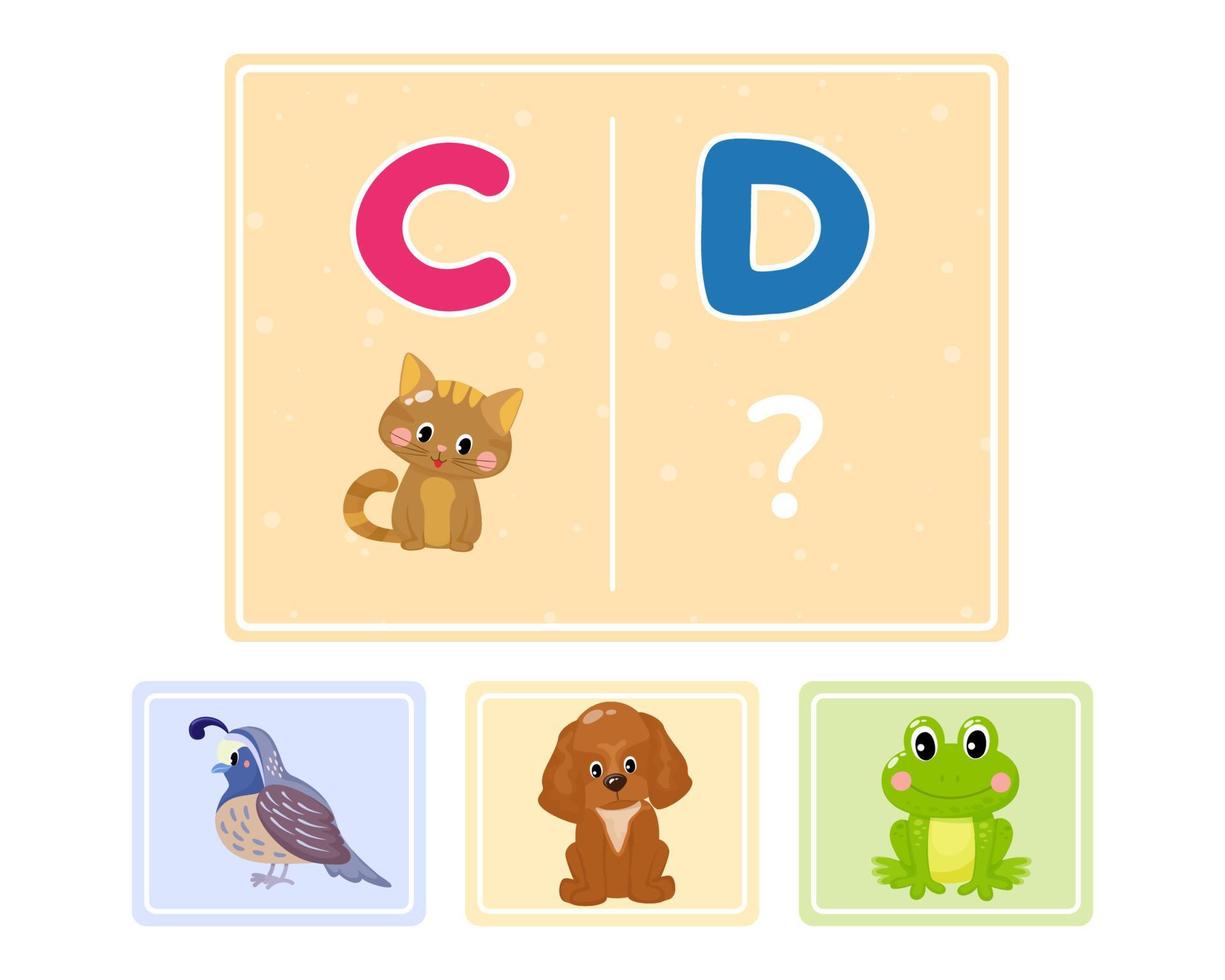 pädagogisches Logikspiel für Kinder. alphabetische Bildung für Kinder. Entwicklung der Logik iq. visuelle Intelligenz, Gedankenspiele. Vektor-Illustration. vektor