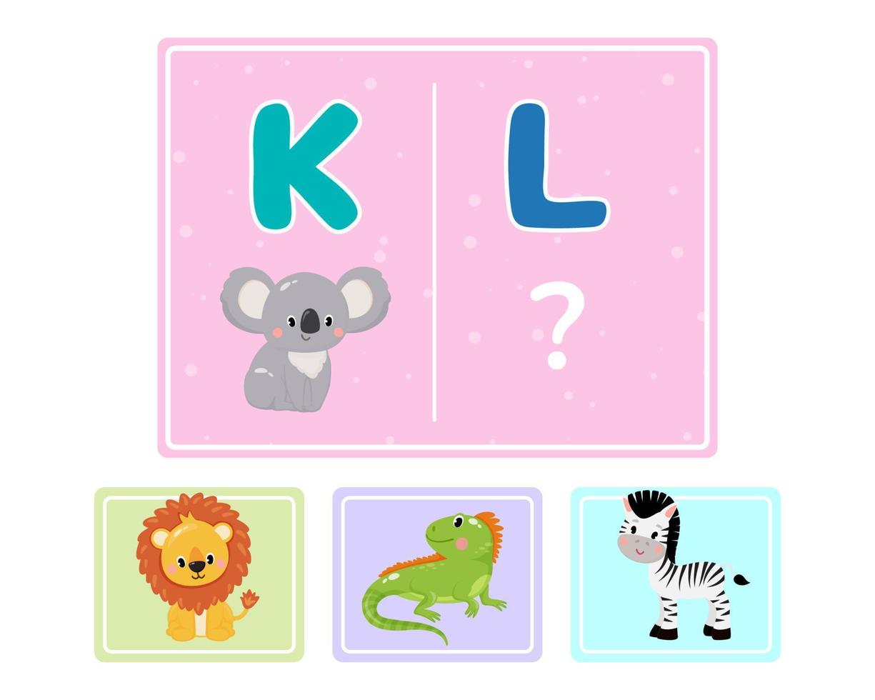 pädagogisches Logikspiel für Kinder. alphabetische Bildung für Kinder. Entwicklung der Logik iq. visuelle Intelligenz, Gedankenspiele. Vektor-Illustration. vektor