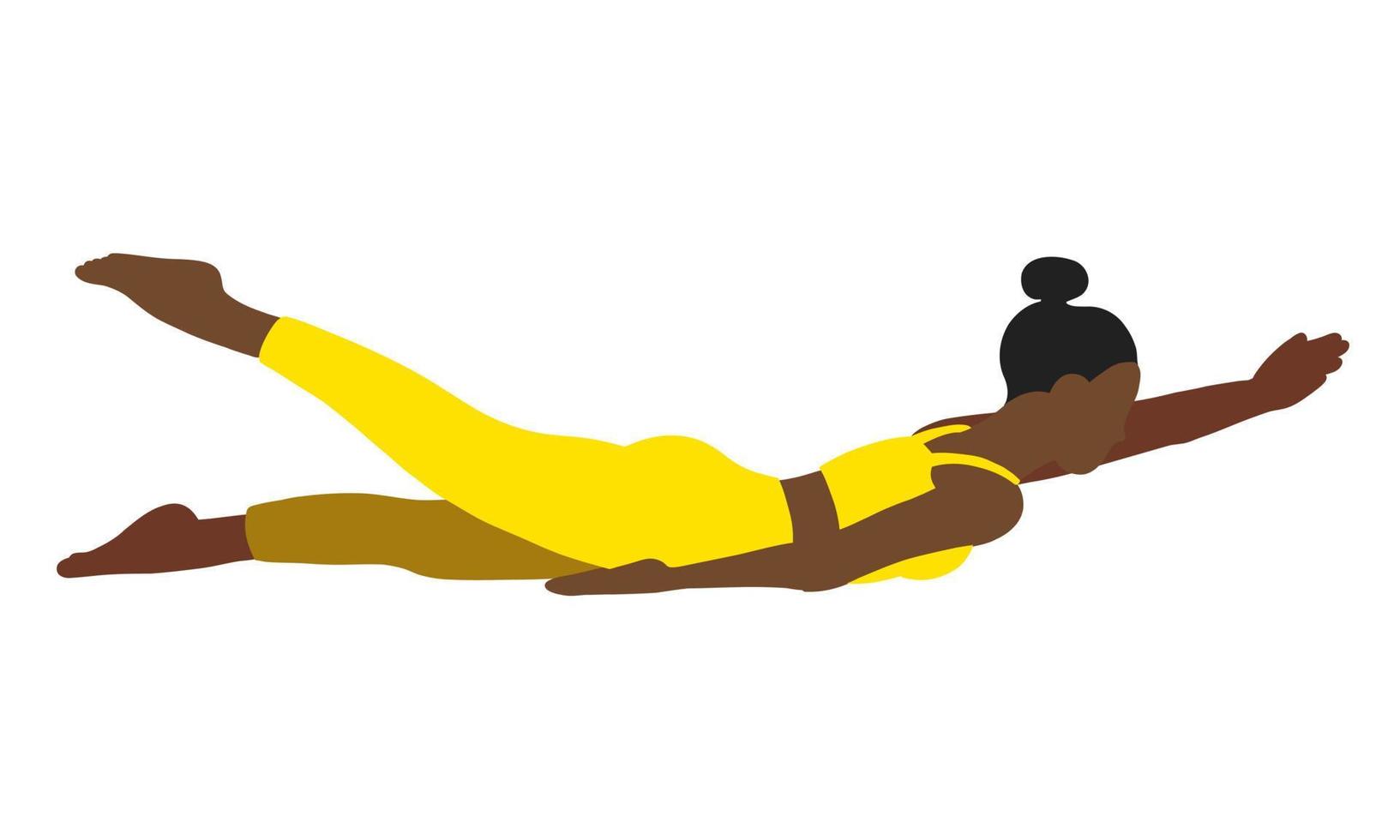 yoga utgör. afrikansk amerikansk. kvinna kvinna flicka. vektor illustration i tecknad serie platt stil isolerat på vit bakgrund.