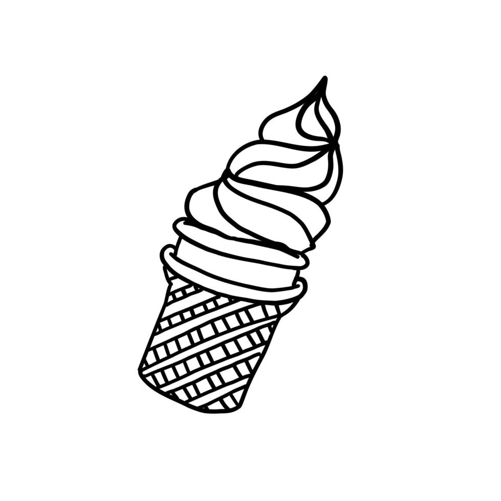 Vanille-Eiscreme. Vektor-Illustration im Umriss-Doodle-Stil isoliert auf weißem Hintergrund. vektor