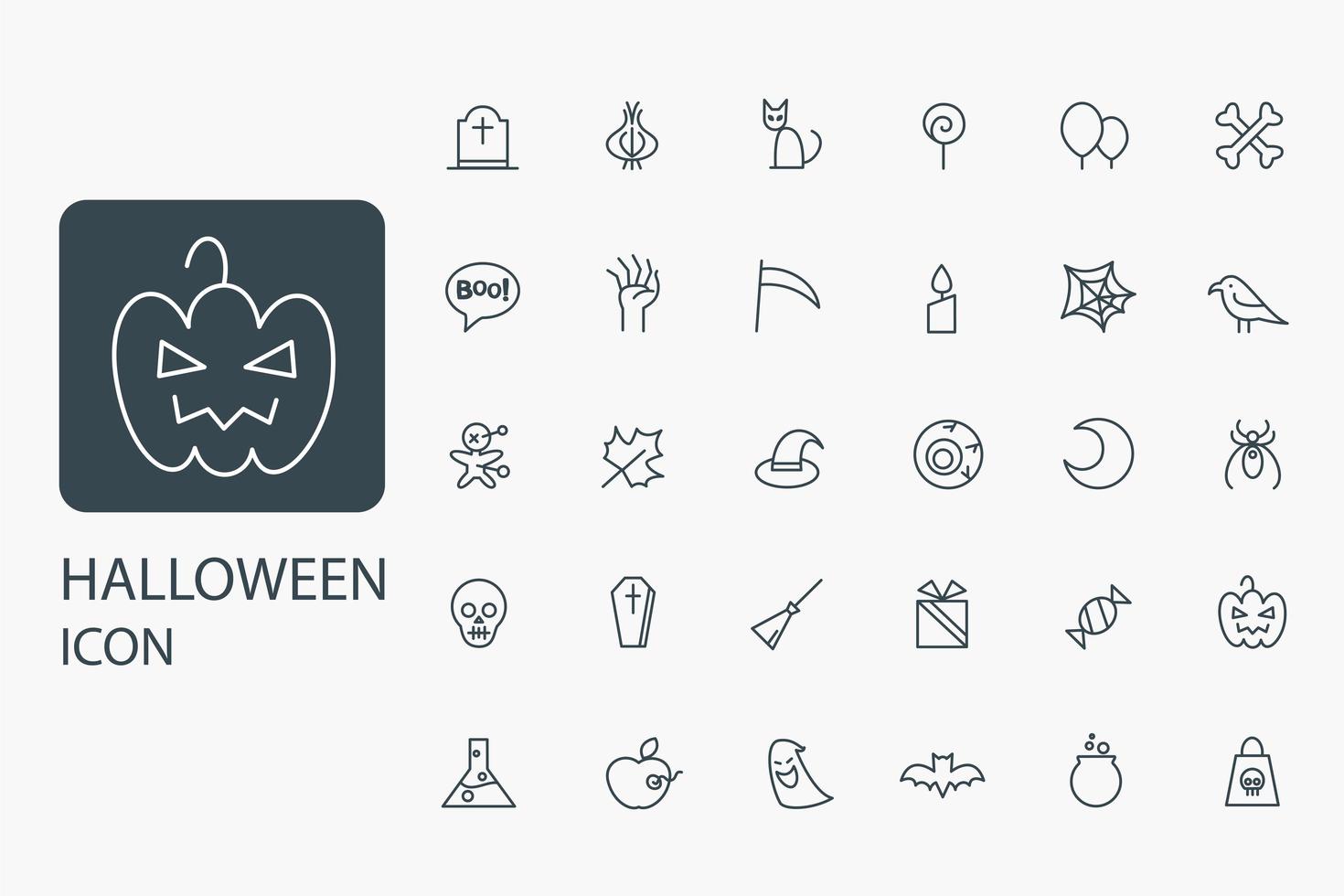 Halloween tunn linje ikonuppsättning, mysteriesymboler samling vektor