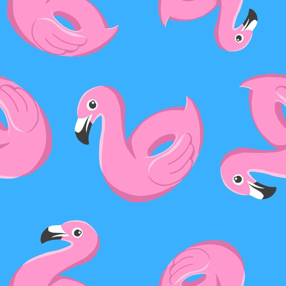 nahtloses Muster. Flamingo-Schwimmring. aufblasbarer Gummi. vektorillustration im karikaturstil lokalisiert auf blauem hintergrund. vektor