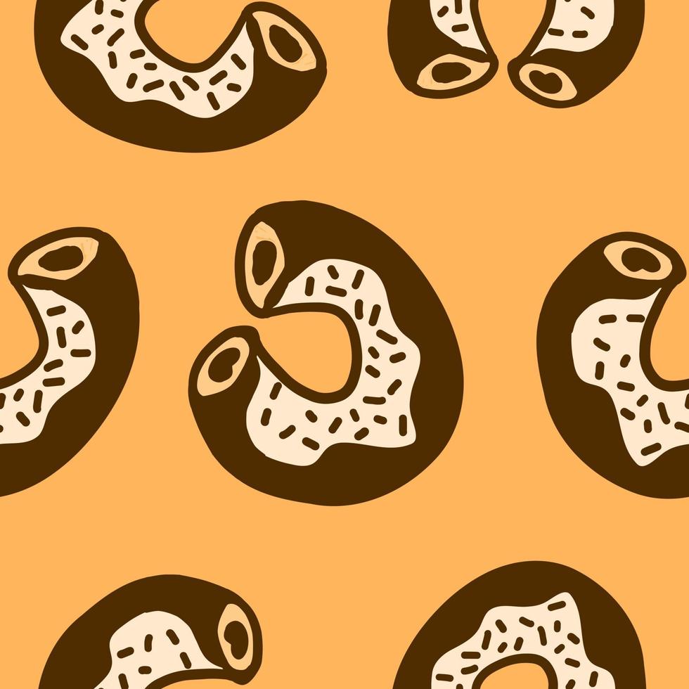 Donuts-Schriftzug. vektorillustration im flachen karikaturstil lokalisiert auf orange hintergrund. vektor