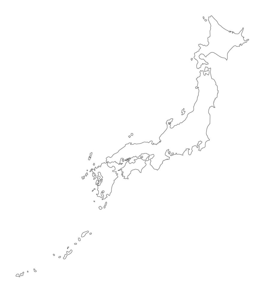 Karte von Japan umreißt schwarze Farbe mit weißem Hintergrund mit Okinawa-Inseln. vektor