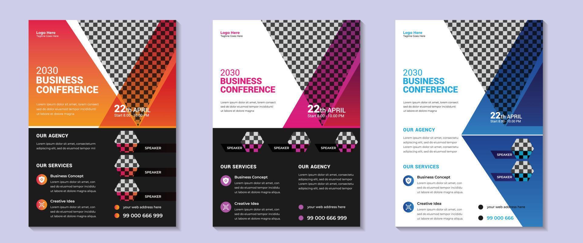 Flyer-Design für Geschäftskonferenzen. Corporate Business Conference Poster und Flyer Design-Layout-Vorlage mit schönem Hintergrund. Vektor-Illustration. vektor