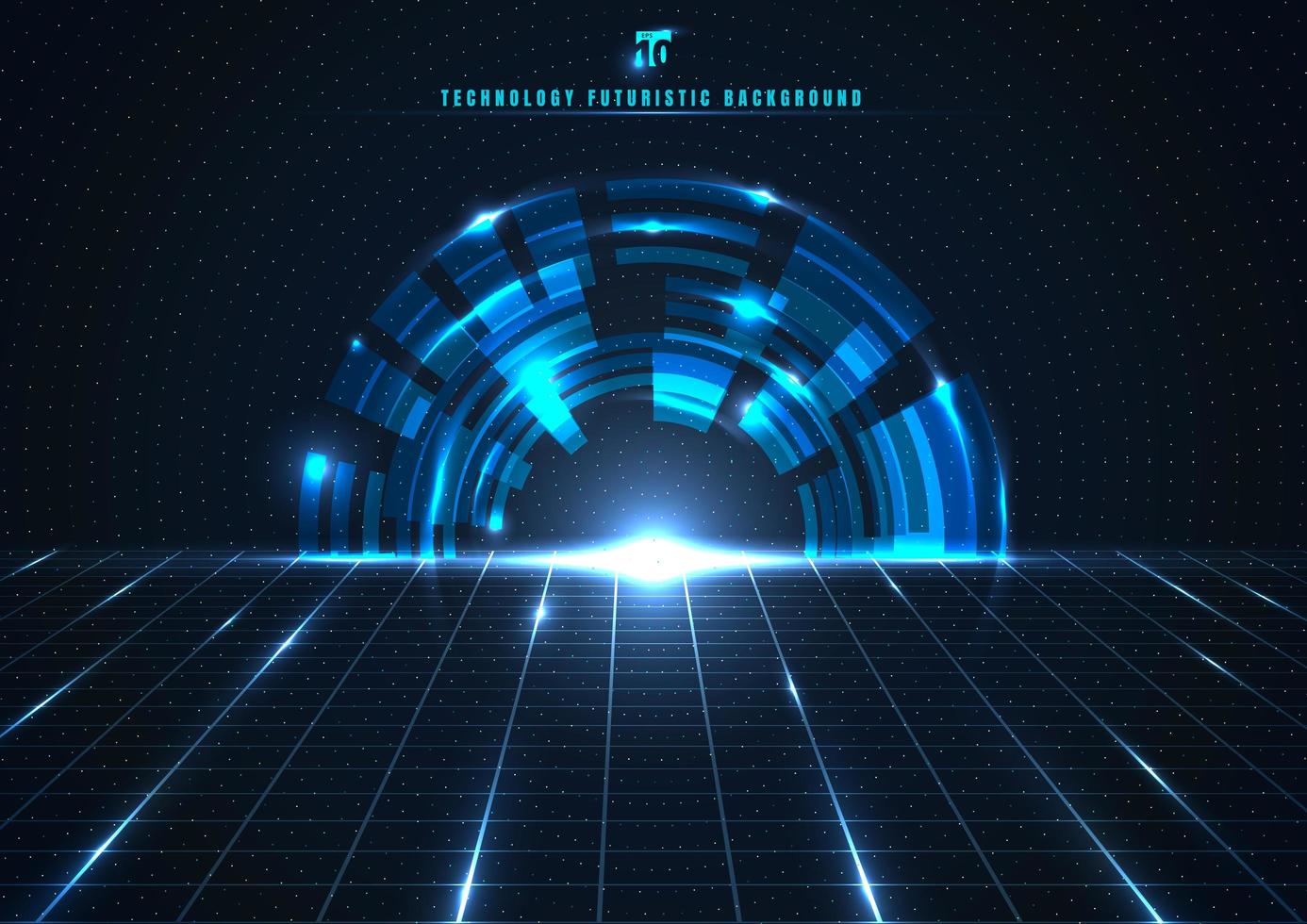abstrakte Technologie futuristisches digitales Konzept Engineering-Zahnrad mit perspektivischem Gitter und Beleuchtung glühender Partikel punktiert Elemente auf dunkelblauem Hintergrund. vektor