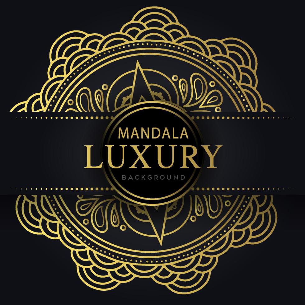 Luxus-Mandala golden mit schwarzem Hintergrund elegantes Design für Jubiläumseinladung Henna vektor