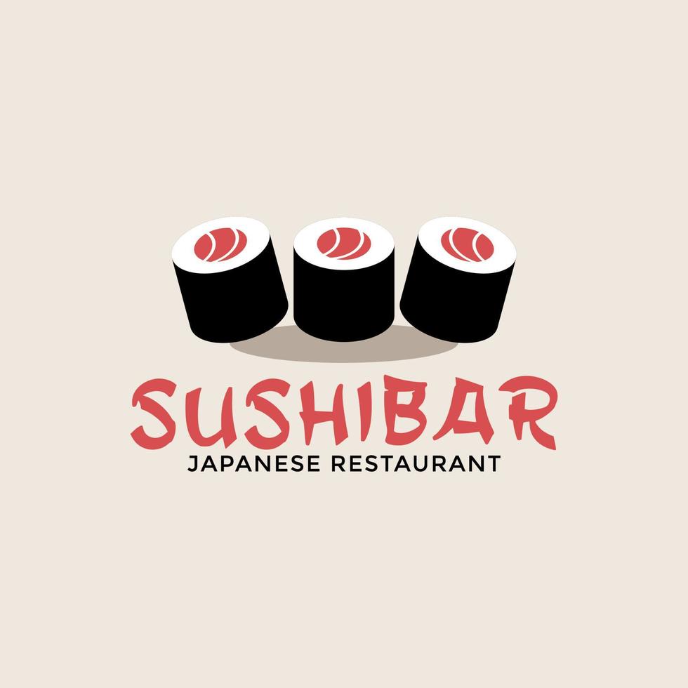 sushi logotyp mall. vektor ikon stil illustration logotyp av asiatisk gata snabb mat bar eller affär, sushi, maki, nigiri lax rulla med ätpinnar