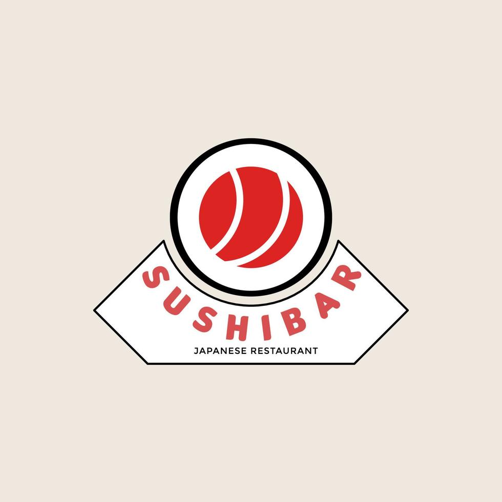 Sushi-Logo-Vorlage. vektorikonenstil-illustrationslogo der asiatischen straßenfastfoodbar oder -geschäft, sushi, maki, nigiri-lachsrolle mit essstäbchen vektor