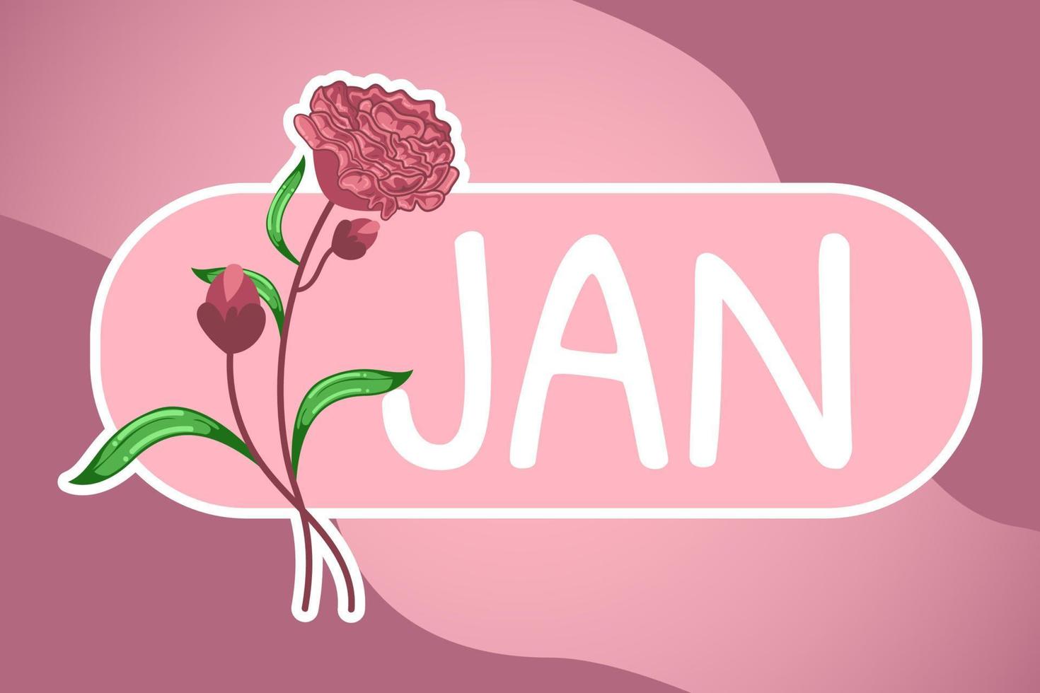 januari månad namn med nejlika födelse blomma element för klistermärke, tidning, notera, kalender, planerare vektor