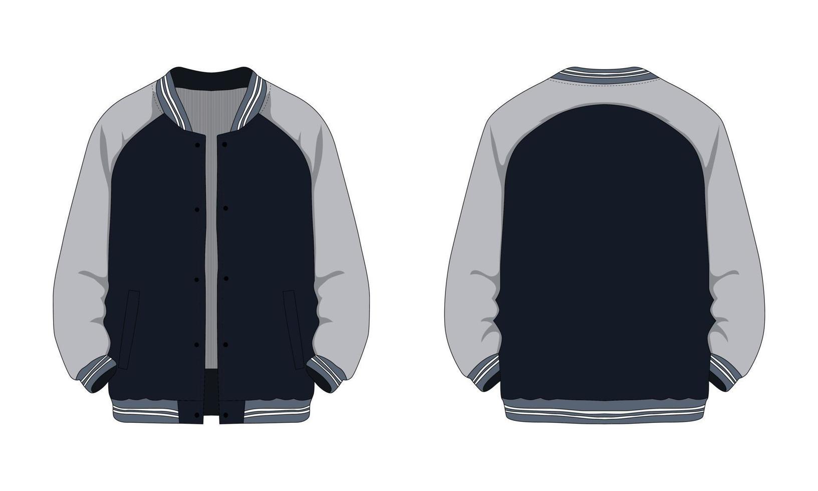 College-Jacke mit Raglanärmeln vorne und hinten. Sportjacken, Baseballjacken. Vektor-Illustration vektor