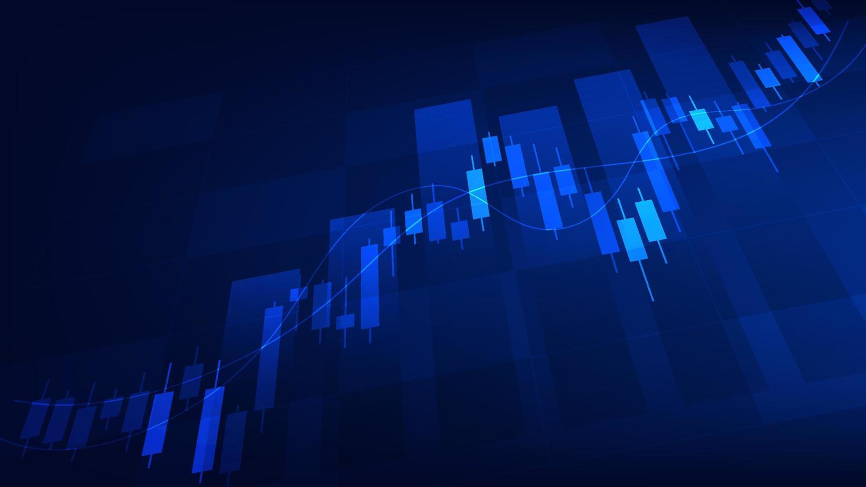 finanzgeschäftsstatistiken mit balkendiagramm und kerzendiagramm zeigen börsenkurs und effektives verdienen auf blauem hintergrund vektor