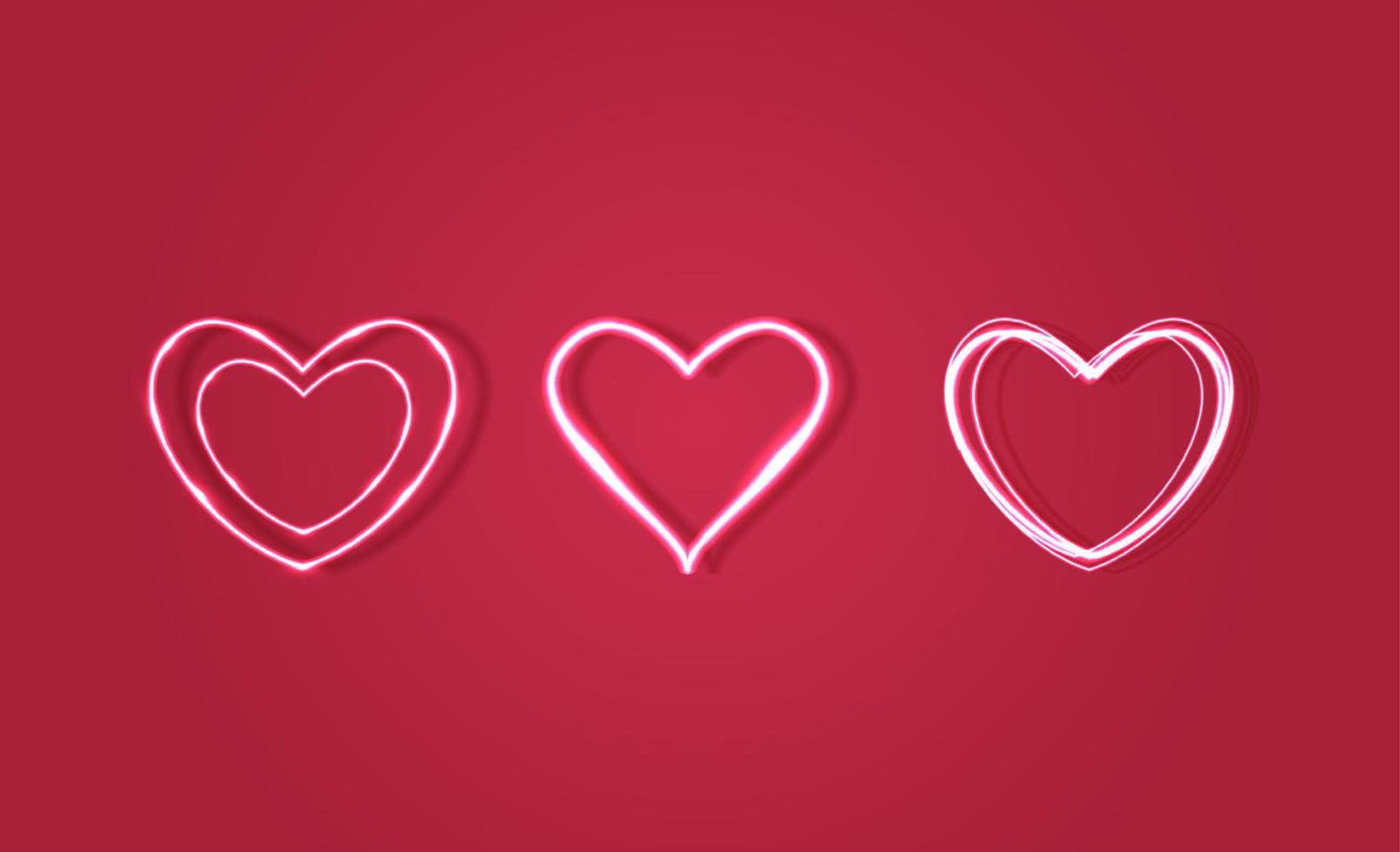 herzform, helles herz oder neonherz auf rosa hintergrund. geeignet für fröhliche Valentinstags- und Muttertagsdekoration. Satz von Herz-Vektor-Design. vektor