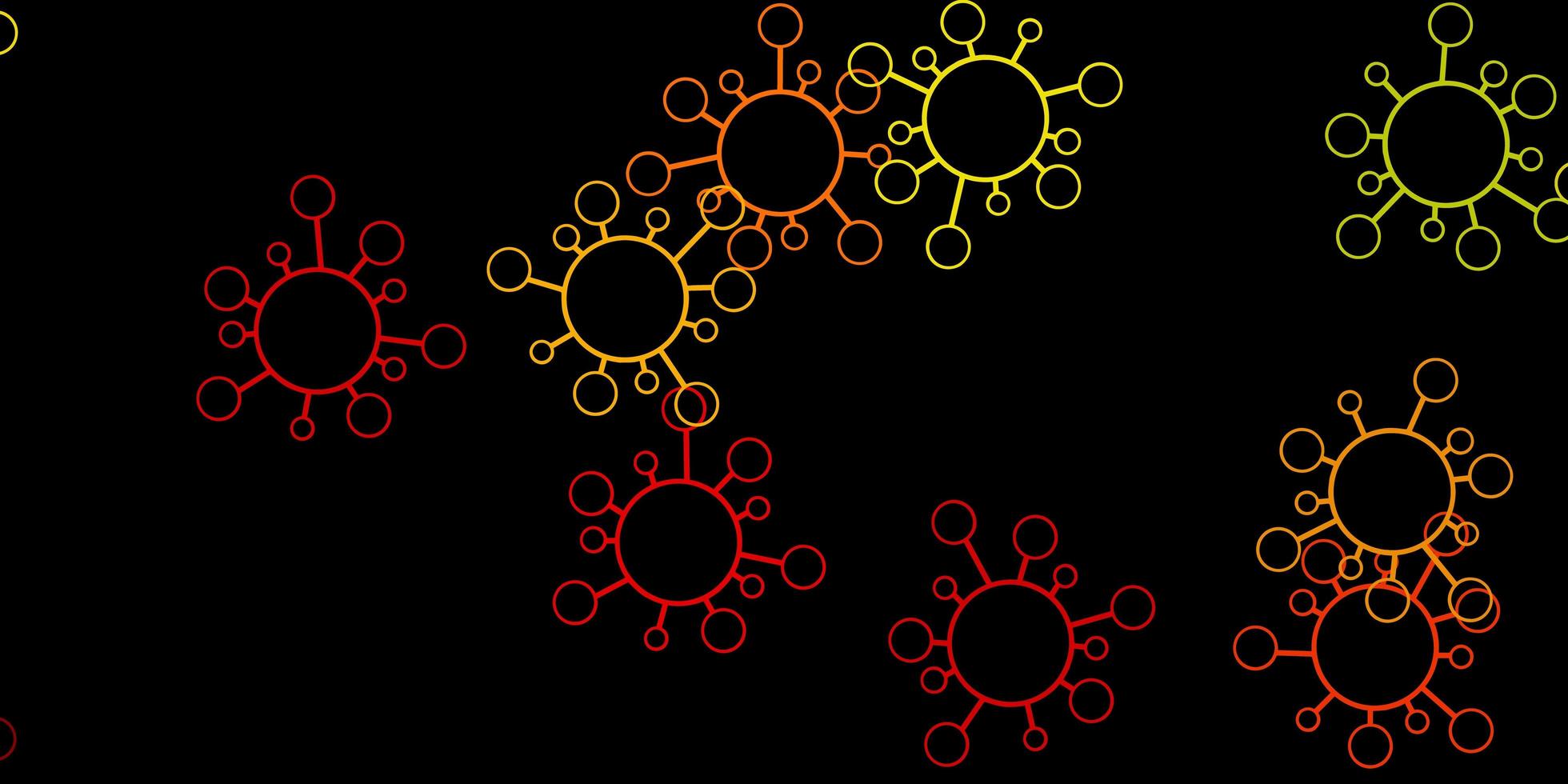 dunkelgrüner, roter Vektorhintergrund mit Virensymbolen. vektor