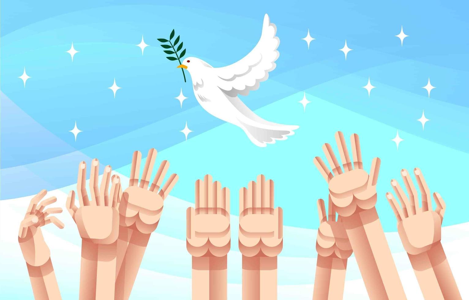 mänsklig rättighet med fredlig vit duvfågel vektor