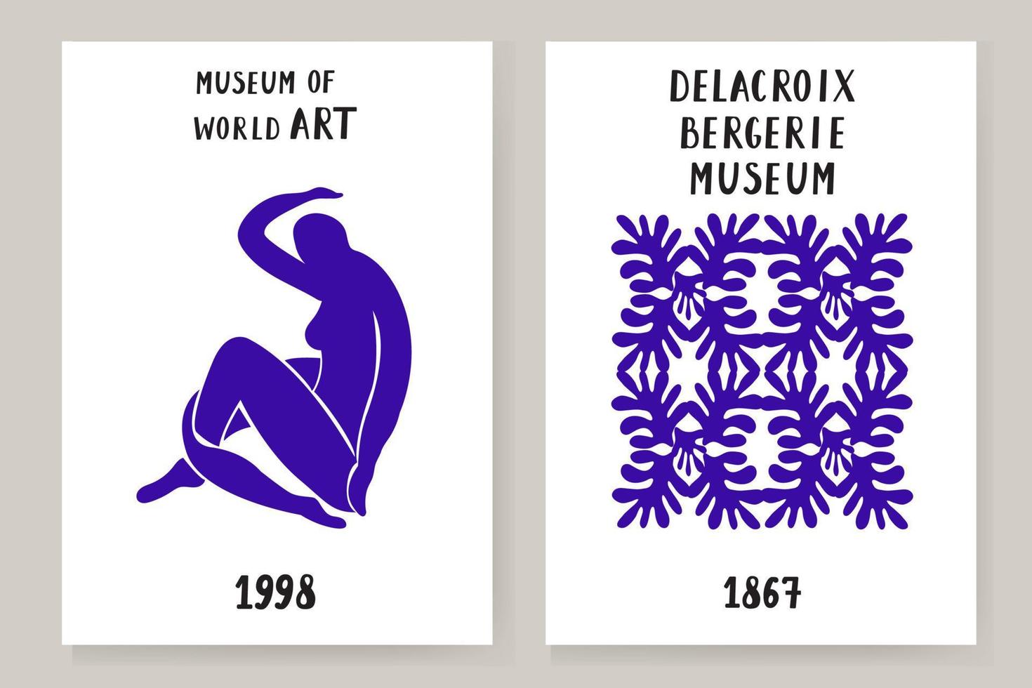 ein abstrakter Satz von Matisse-Postern, die ein abstraktes Gesicht und geometrische Formen darstellen. ästhetische zeitgenössische Kunst, Illustration, Vektor, Poster, Postkarte. vektor