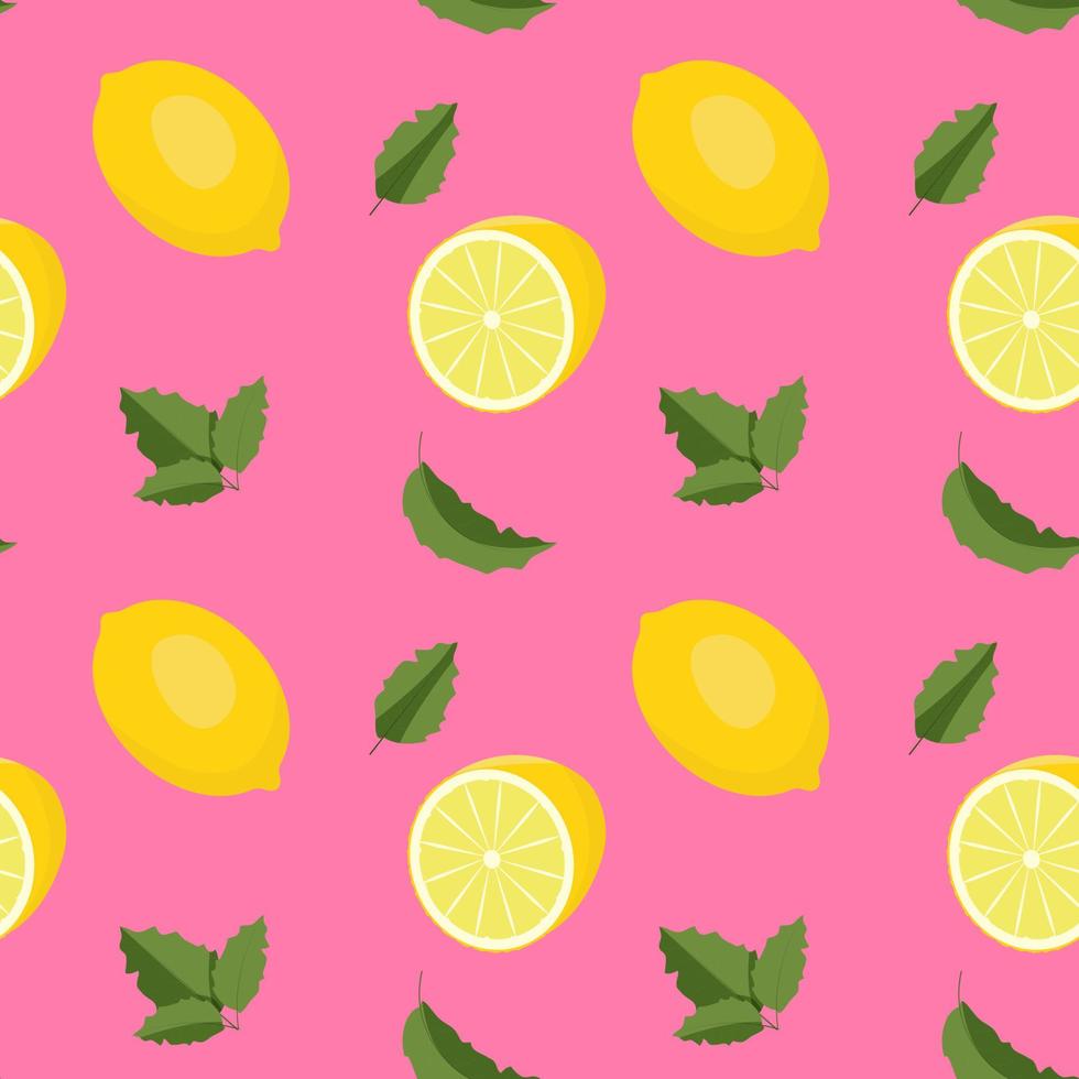 sommar sömlös mönster med citroner och myntverk. ljuv tropisk bakgrund för textil, tyg, dekorativ papper. vektor illustration