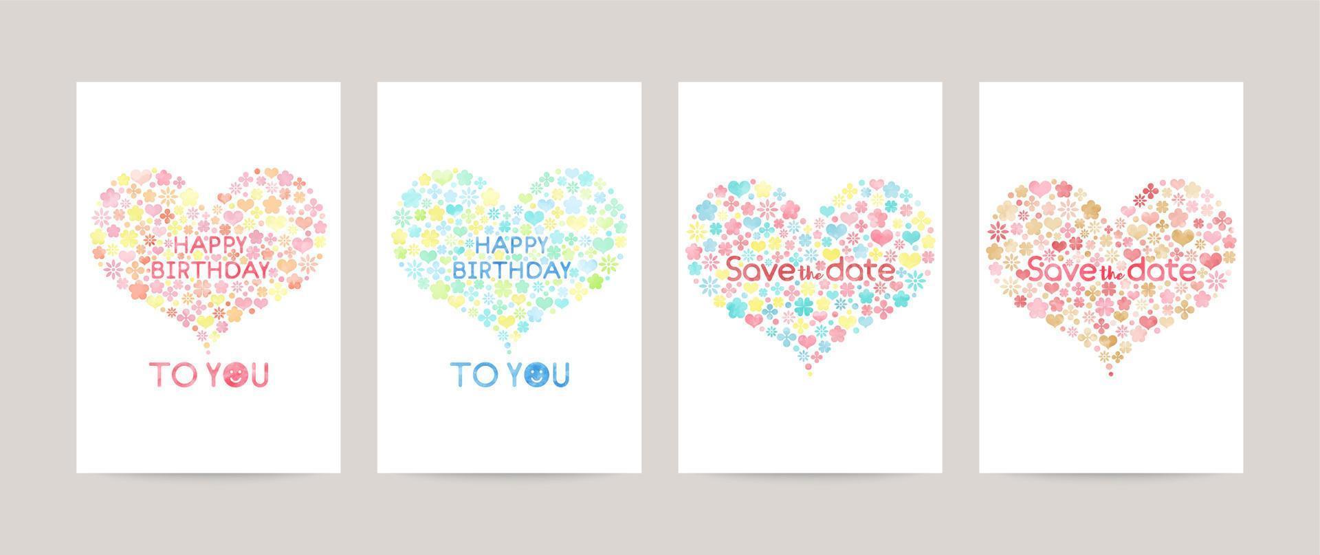 vattenfärg vektor födelsedag kort och spara de datum kort med hjärta illustration