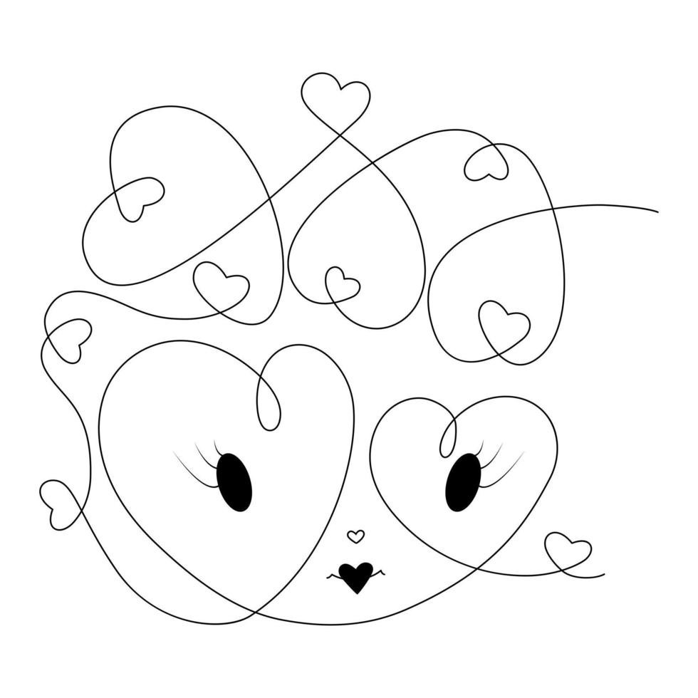 Kontinuierliche Linienzeichnung Herzliebeszeichen im Cartoon-Stil, das aus vielen Herzen besteht. Liebe Valentinstag vektor
