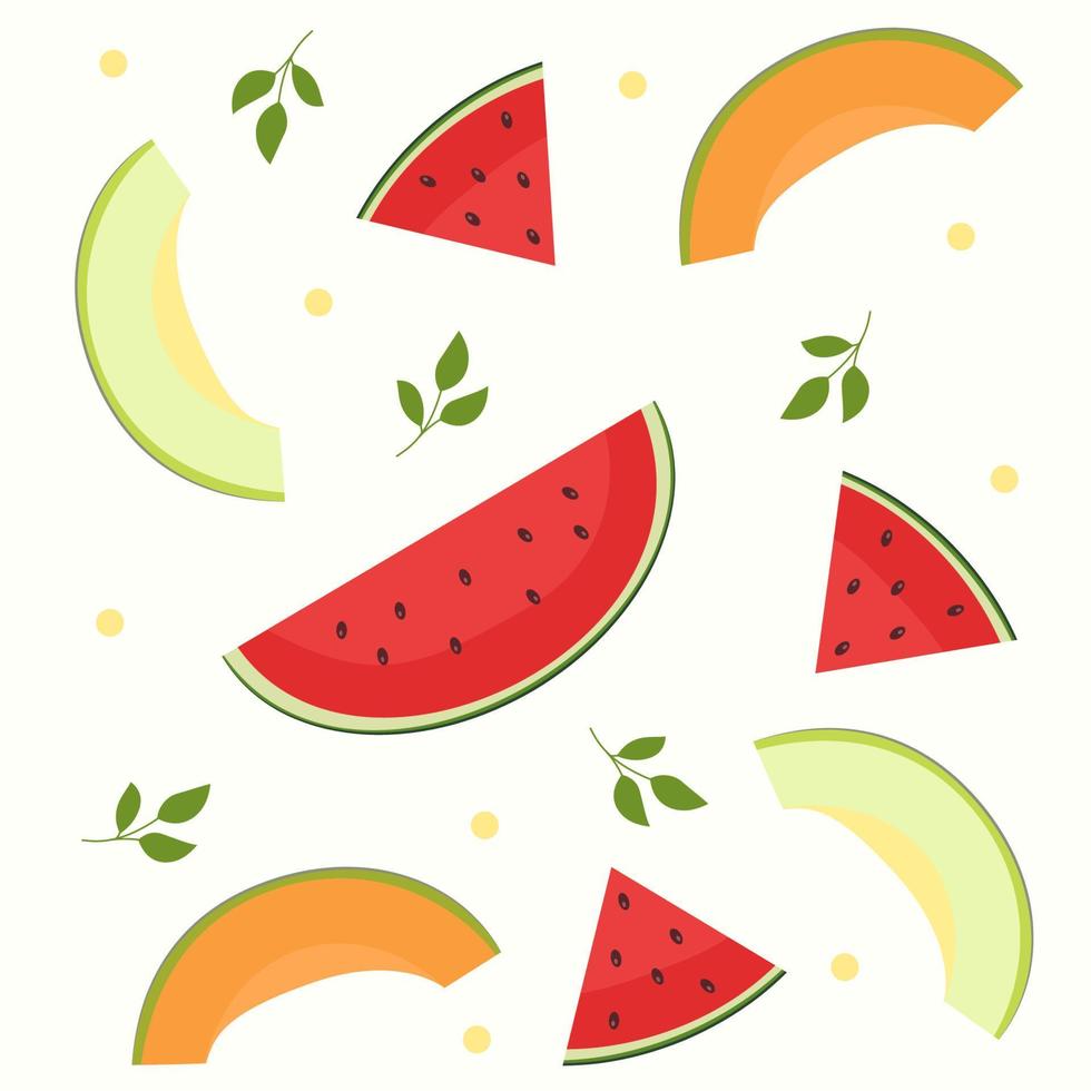 Nahtlose Melonen- und Wassermelonenscheibe flaches Illustrationsmuster für digitale oder Druckzwecke vektor