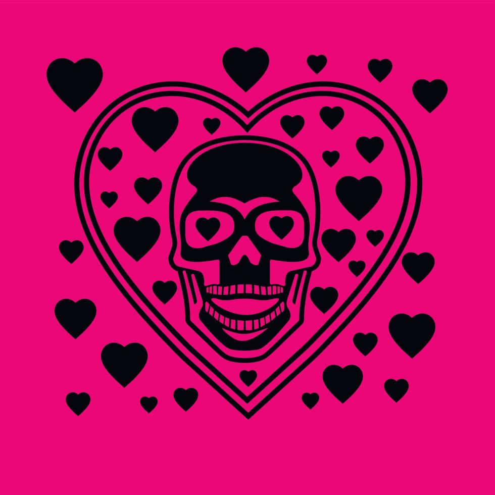 Valentinsschädel mit Herz, Grunge-Vintage-Design-T-Shirts vektor