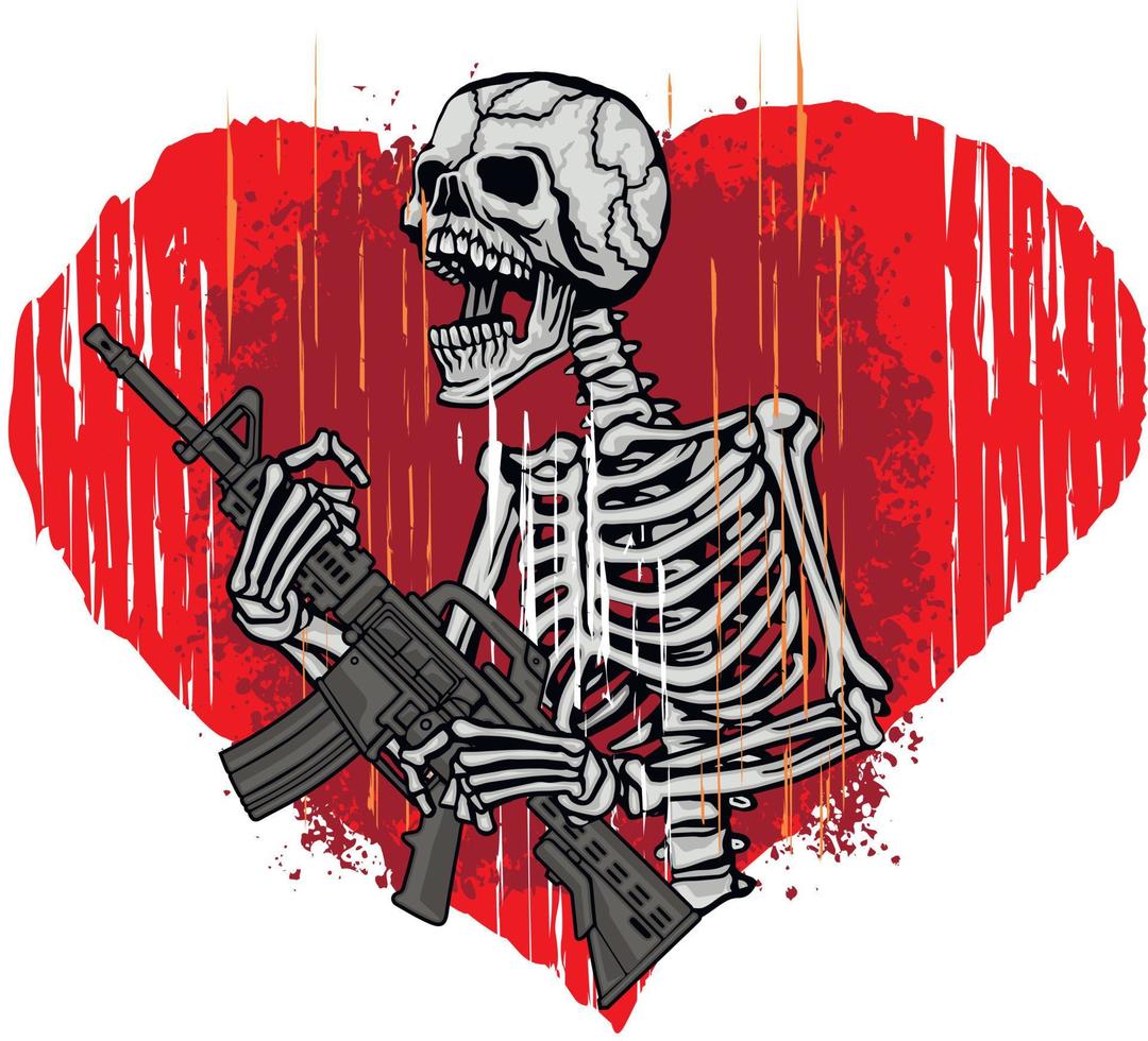 valentine skalle med hjärta, grunge vintage design t-shirts vektor