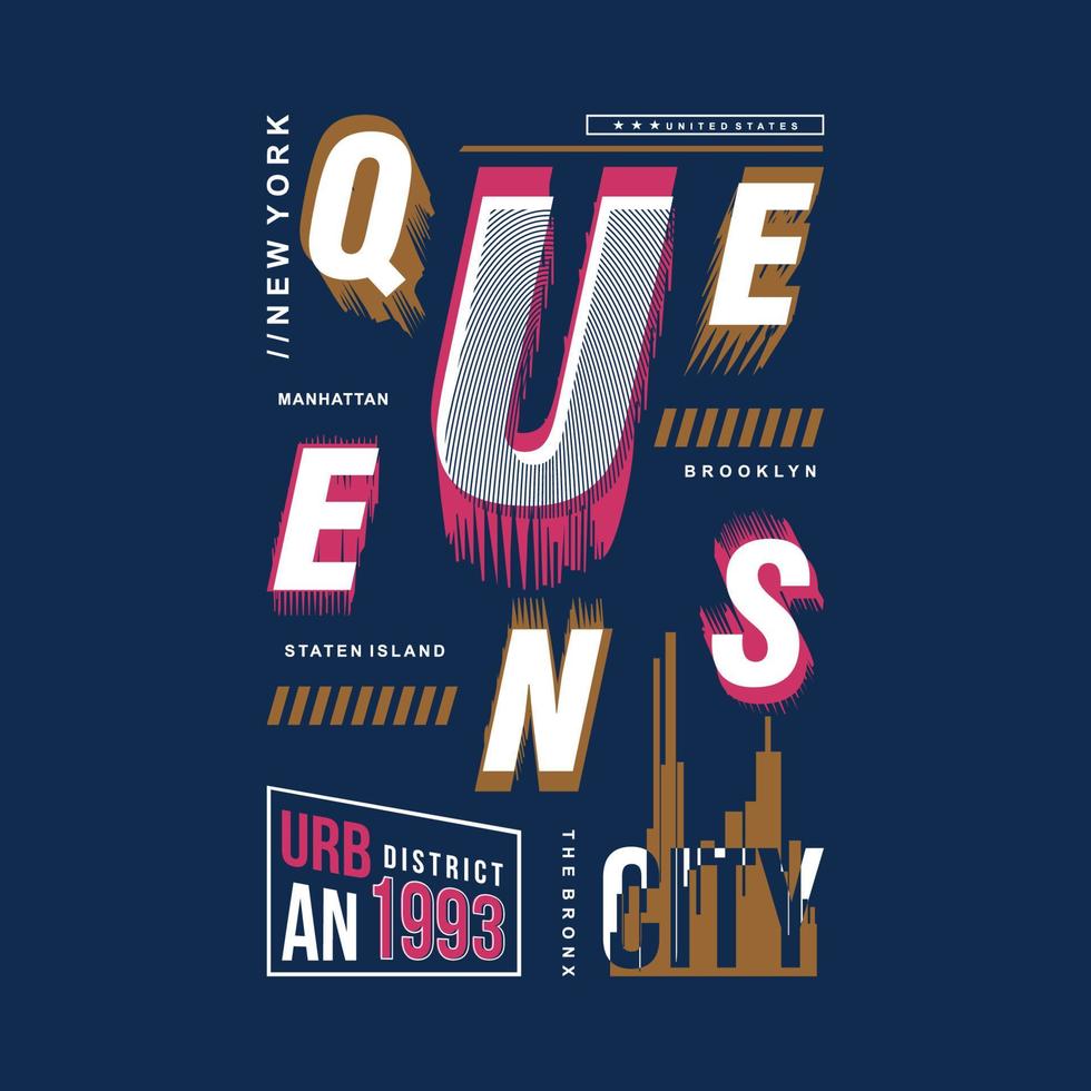 Queens New York grafische Typografie-Vektordruck-Wandmalereien vektor