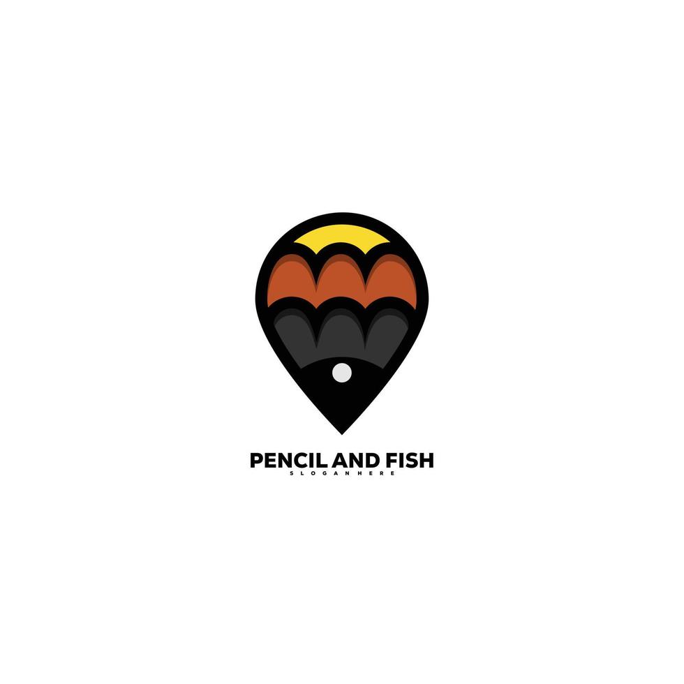 Bleistift mit Fisch-Logo-Kombinations-Design-Vektor vektor