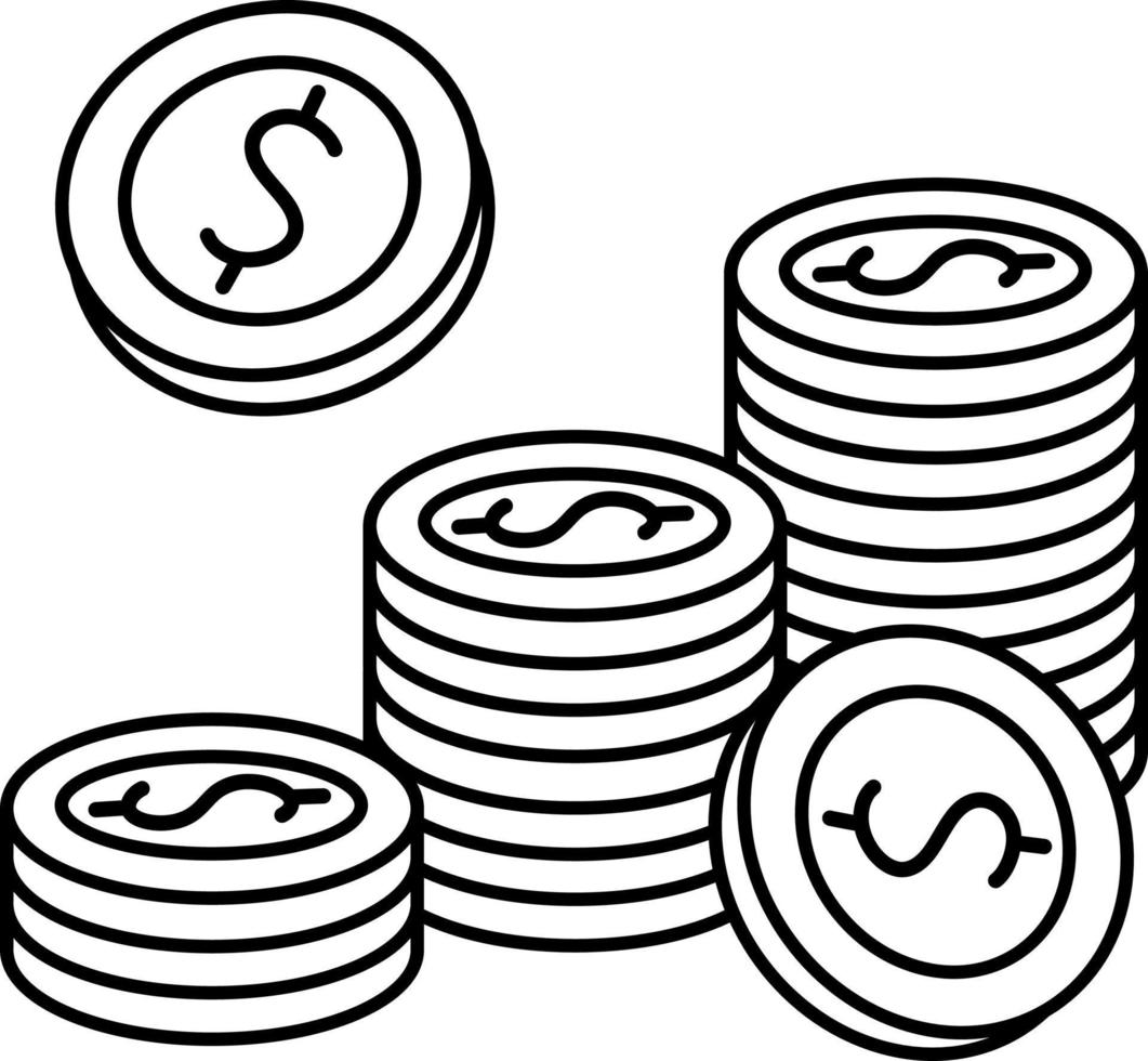 münzenhaufen geld bargeldgeschäft finanzhandel bank illustration linie mit weiß gefärbt vektor