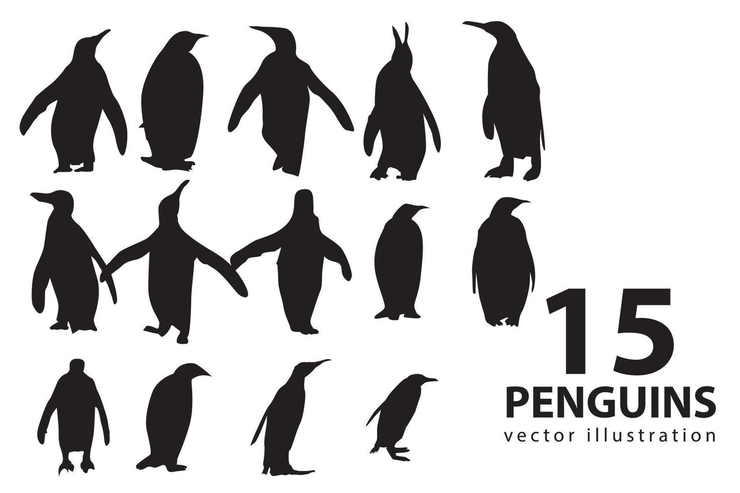 vektor platt illustration uppsättning av pingviner i annorlunda poserar. vuxen fåglar och kycklingar. vektor illustration, isolerat på en vit bakgrund.