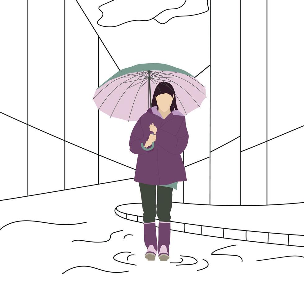 Mädchen mit Regenschirm. vektorillustration in einem flachen stil. vektor