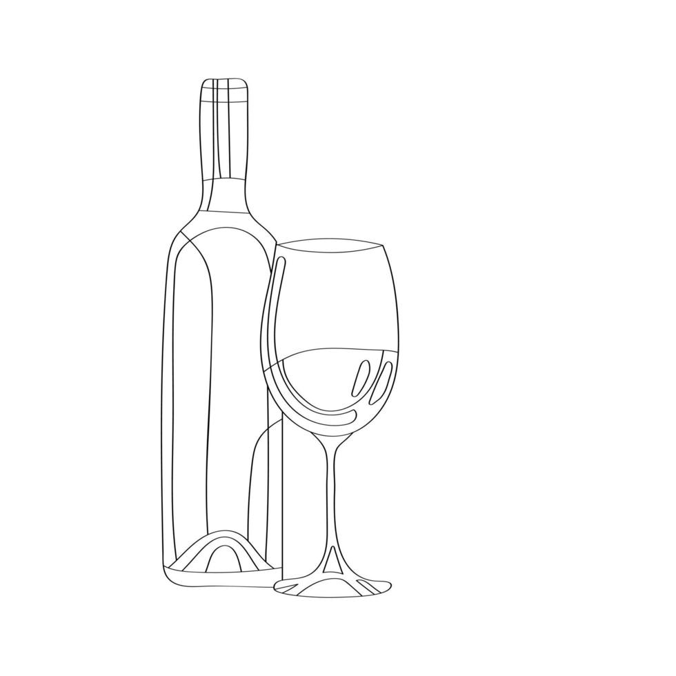 Flasche und Glas auf weißem Hintergrund. hand gezeichnete vektorillustration. vektor