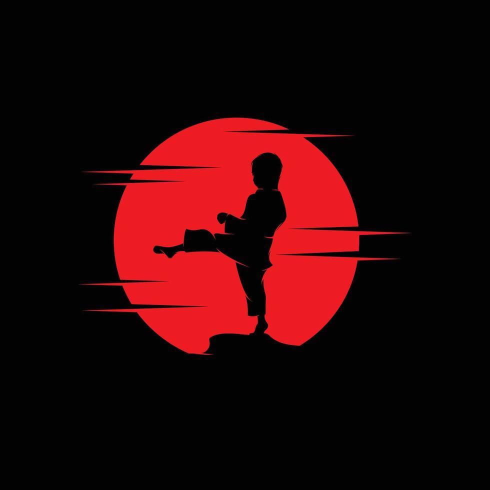 Karate-Kinder auf der Designvorlage für das Logo des roten Mondes vektor