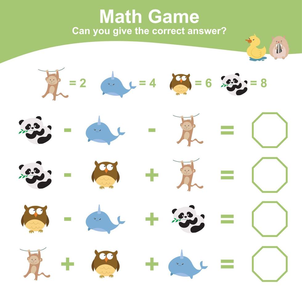 Mathematikblatt für Kinder. pädagogisches druckbares mathe-arbeitsblatt. Aktivität zum Zählen und Schreiben von Antworten für Kinder. Vektordatei. vektor