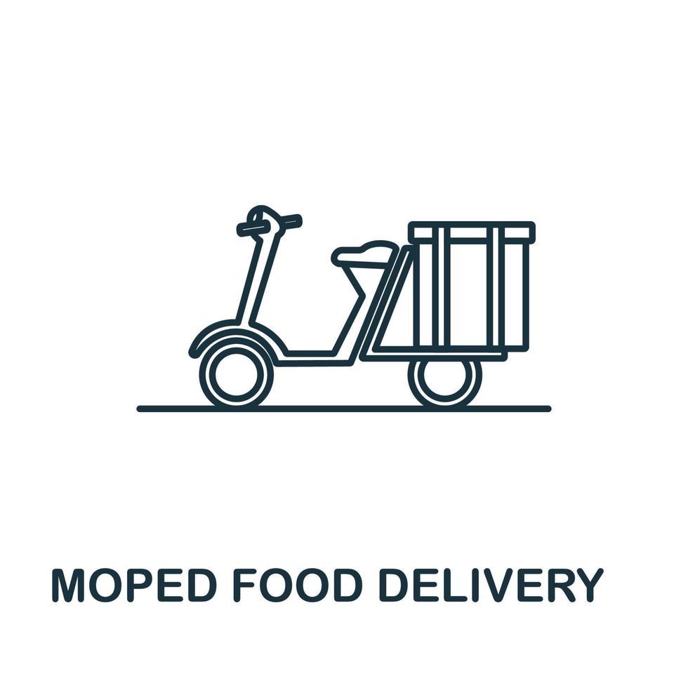 Symbol für die Lieferung von Moped-Lebensmitteln aus der Fastfood-Sammlung. einfaches Linienelement Moped-Lebensmittelliefersymbol für Vorlagen, Webdesign und Infografiken vektor
