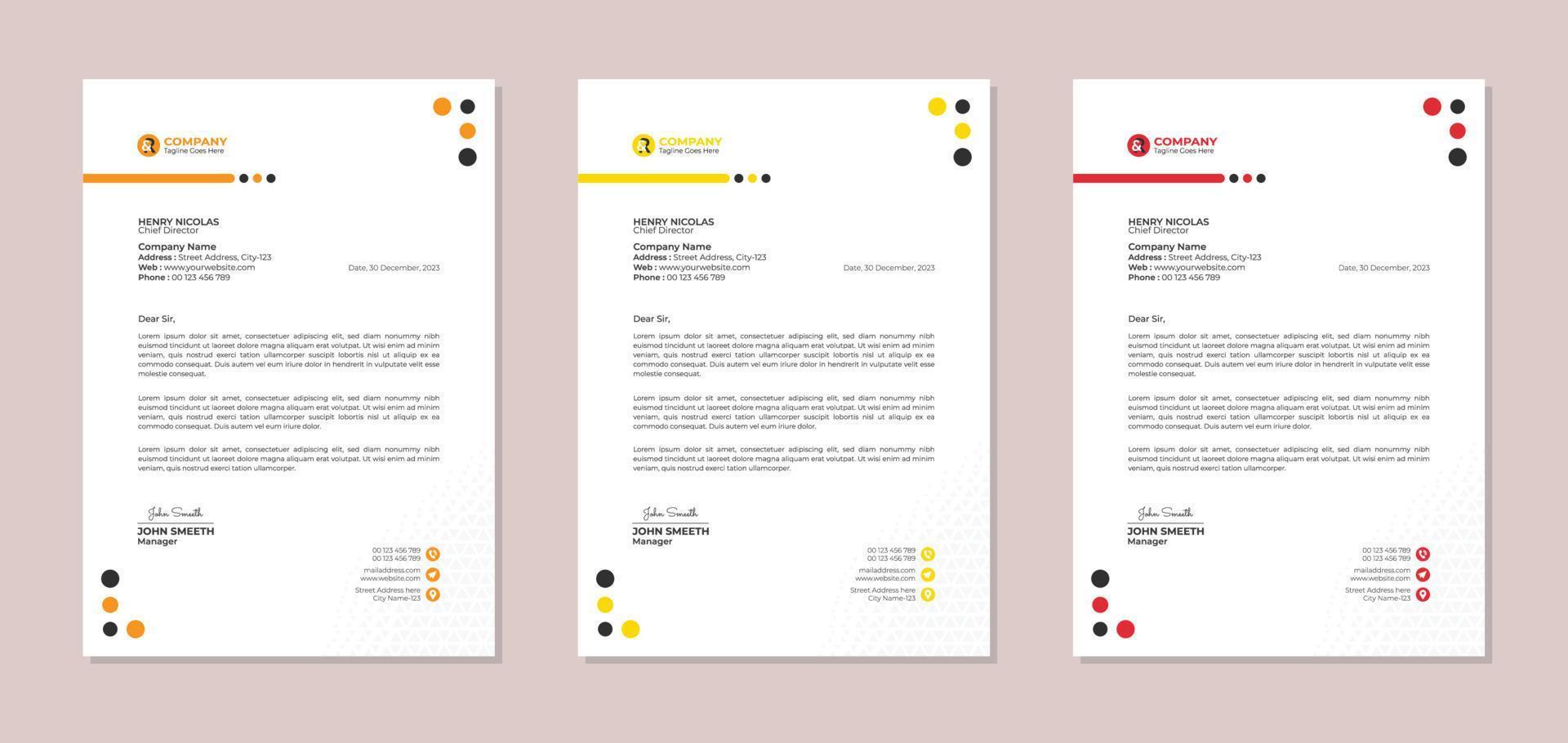professionell företags- företag brev design mall vektor