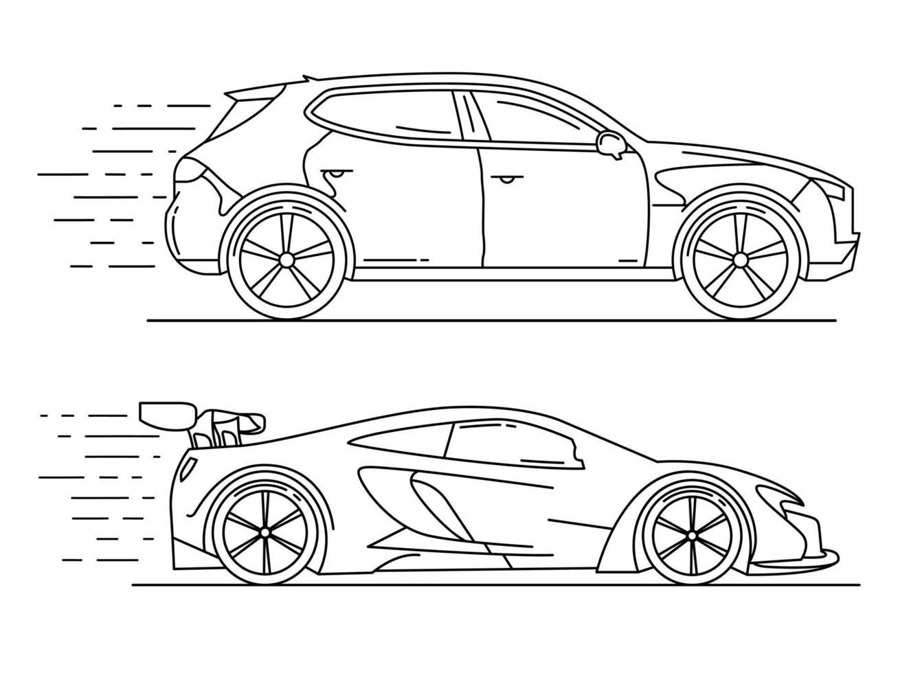 bilikonuppsättning i linjär stil. transport vektor illustration